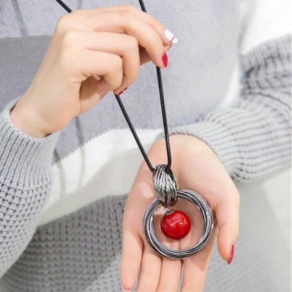 Handmade Red Ball Pendant Long Necklaces - Picture 7 of 8